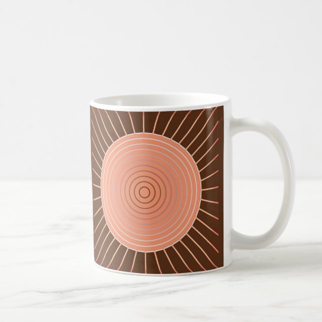 Modern Geometric Sunburst - Peach and Brown Coffee Mug (Right)