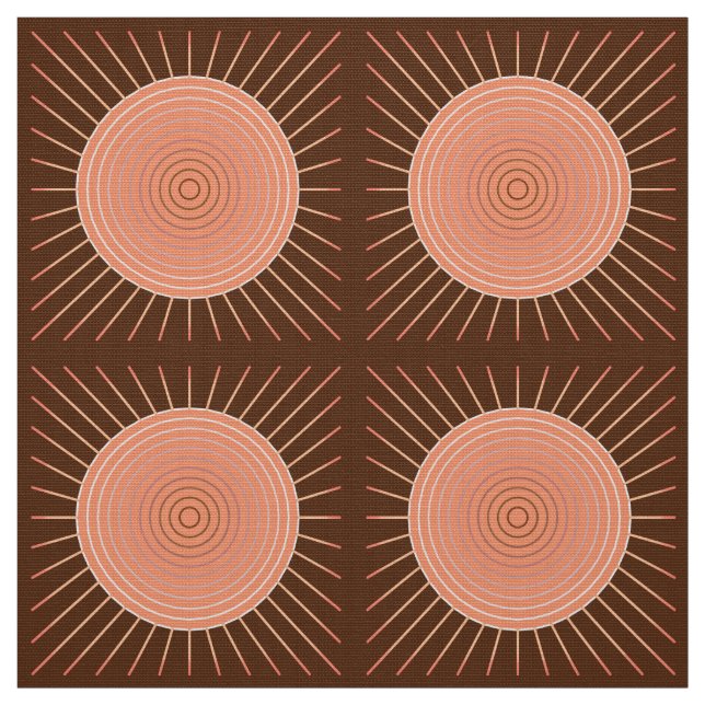 Modern Geometric Sunburst - Peach and Brown Fabric (Swatch)