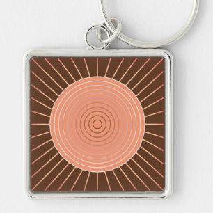 Modern Geometric Sunburst - Peach and Brown Key Ring
