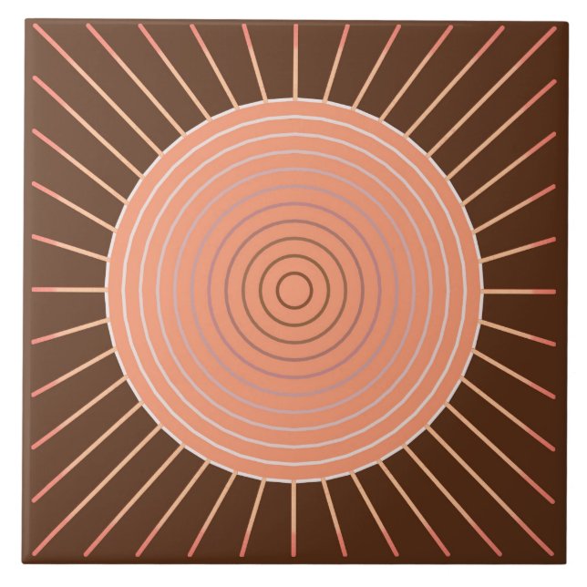 Modern Geometric Sunburst - Peach and Brown Tile (Front)