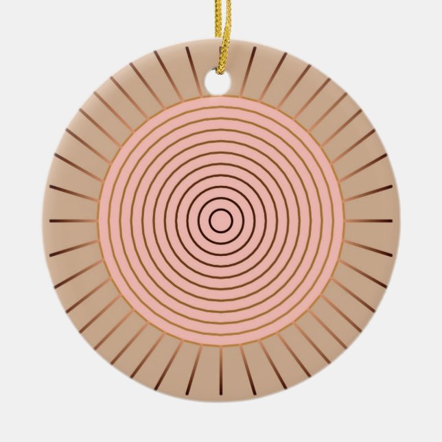 Modern Geometric Sunburst - Peach and Tan Ceramic Tree Decoration (Front)