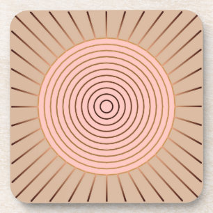 Modern Geometric Sunburst - Peach and Tan Coaster