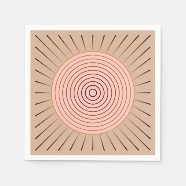 Modern Geometric Sunburst - Peach and Tan Napkin (Front)