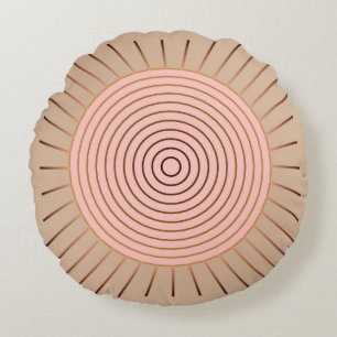 Modern Geometric Sunburst - Peach and Tan Round Cushion
