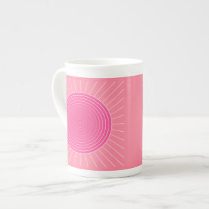 Modern Geometric Sunburst - Shades of Coral Pink Bone China Mug