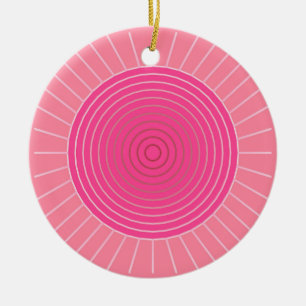 Modern Geometric Sunburst - Shades of Coral Pink Ceramic Tree Decoration