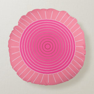 Modern Geometric Sunburst - Shades of Coral Pink Round Cushion