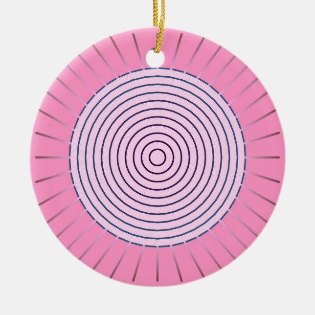 Modern Geometric Sunburst - Shades of Pink Ceramic Tree Decoration (Front)