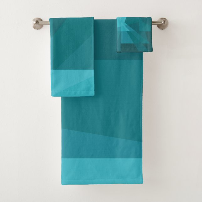 Modern Geometric Teal  Colour Design_Abstract Bath Towel Set (Insitu)