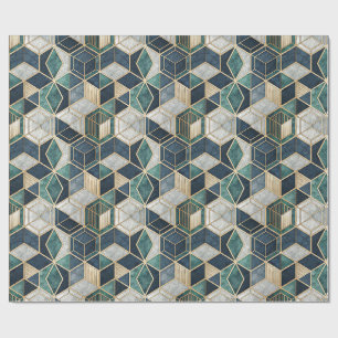Modern Geometric Teal & Gold Abstract Pattern Wrapping Paper