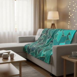Modern Geometric Teal Triangle  Fleece Blanket