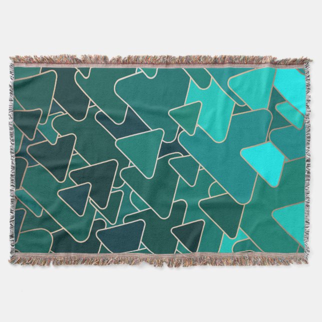 Modern Geometric Teal Triangle  Throw Blanket (Front)