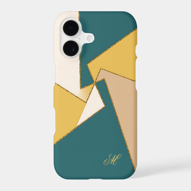Modern Geometric Teal Yellow Gold Accents Monogram (Back)