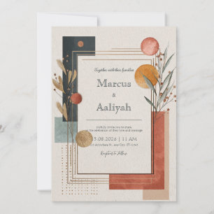 Modern Geometric Terracotta Gold Boho Wedding Invitation