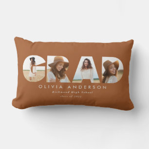 Modern geometric terracotta multi photo graduation lumbar cushion