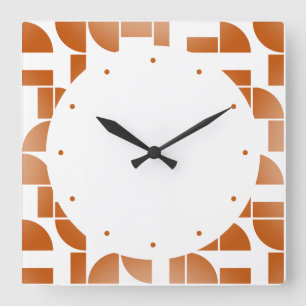 Modern Geometric Terracotta White Pattern Square Wall Clock