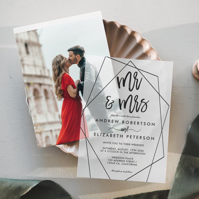 Modern Geometric Terrarium Mr. & Mrs. Wedding Vellum Invitations (Modern Geometric Terrarium Mr. & Mrs. Wedding Vellum Invitations)