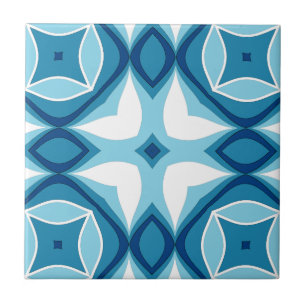 Modern Geometric Tile Pattern Denim Blue & White  