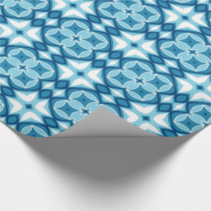 Modern Geometric Tile Pattern Denim Blue & White Wrapping Paper