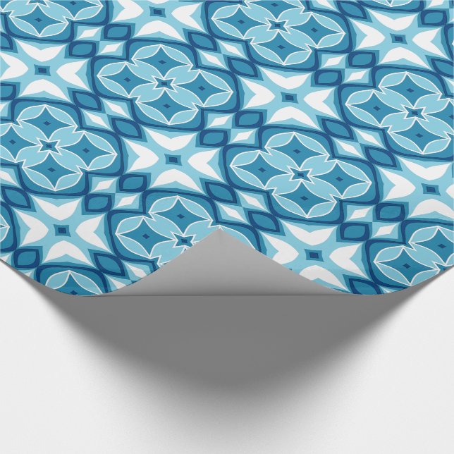 Modern Geometric Tile Pattern Denim Blue & White Wrapping Paper (Corner)