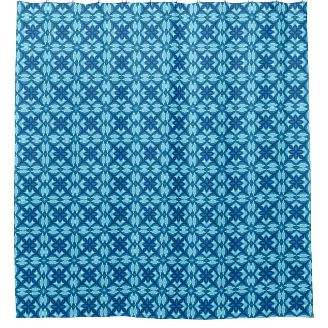 Modern Geometric Tile Pattern Shades of Denim Blue Shower Curtain (Front)