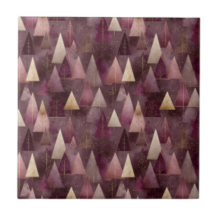 Modern Geometric Trees Burgundy Pink Gold Tile