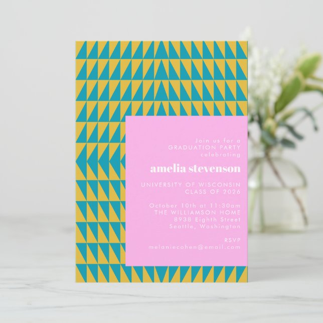 Modern Geometric Trendy Dopamine Graduation  Invitation (Standing Front)