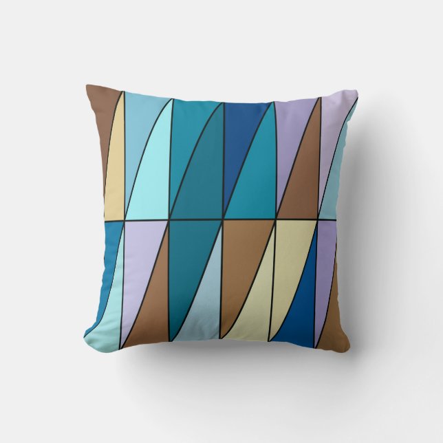 Modern Geometric Triangles, Blue and Coffee Brown Cushion (Front)