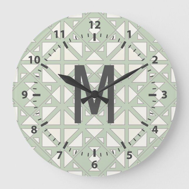 Modern Geometric Triangles in Moss & Grey Large Clock (Front)