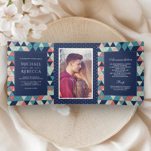 Modern Geometric Triangles Photo Wedding Tri-Fold Invitation