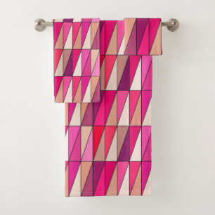 Modern Geometric Triangles, Violet, Pink and Beige Bath Towel Set