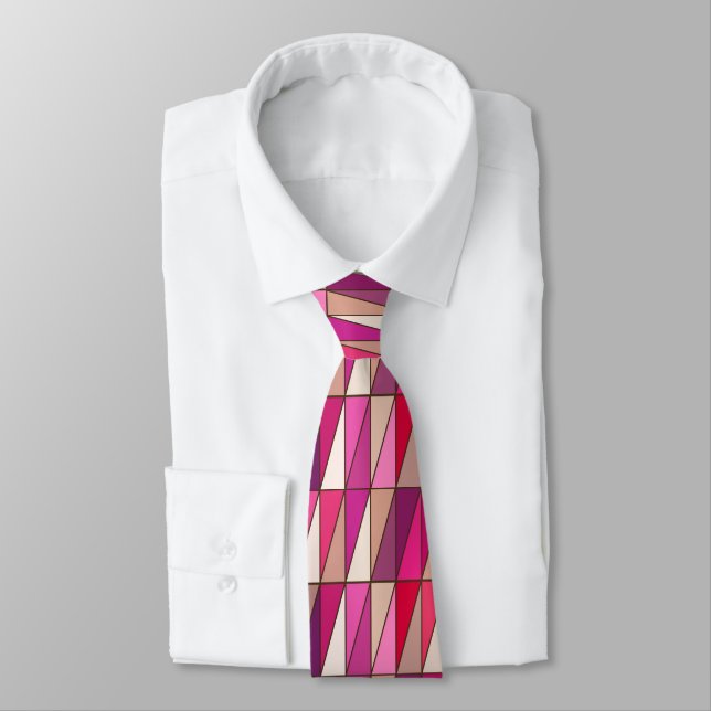Modern Geometric Triangles, Violet, Pink and Beige Tie (Tied)