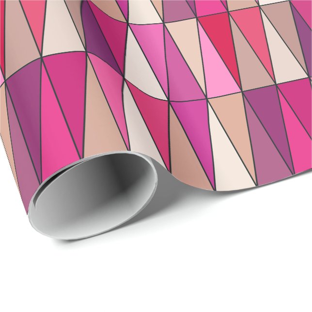 Modern Geometric Triangles, Violet, Pink and Beige Wrapping Paper (Roll Corner)
