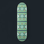 Modern Geometric Tribal Green Blue Pattern Skateboard<br><div class="desc">Modern Geometric Tribal Green Blue Pattern Skateboard features a colourful geometric pattern in green,  blue,  orange and white. Designed by ©Evco Studio www.zazzle.com/store/evcostudio</div>