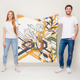 Modern Geometric Tulip Line Art Pattern (2) Fleece Blanket