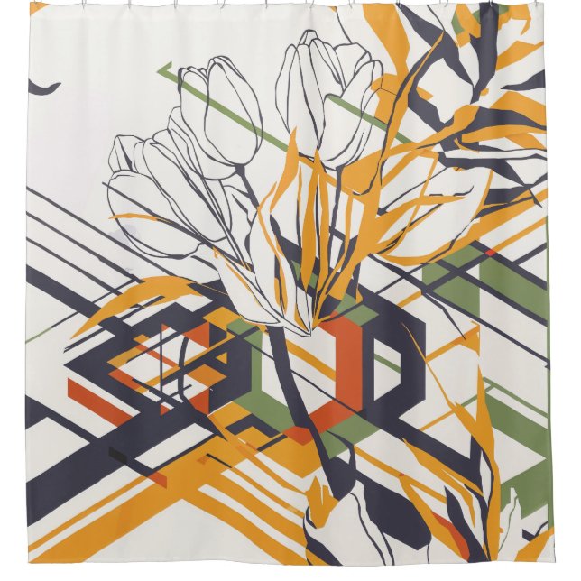 Modern Geometric Tulip Line Art Pattern (2) Shower Curtain (Front)
