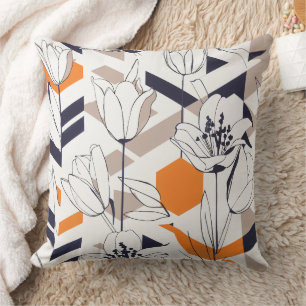 Modern Geometric Tulip Line Art Pattern (3) Cushion