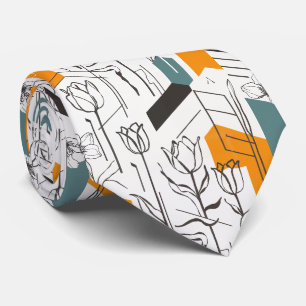 Modern Geometric Tulip Line Art Pattern Tie