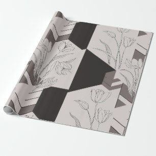Modern Geometric Tulip Line Art Wrapping Paper