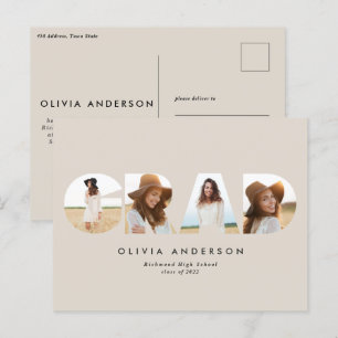 Modern geometric typography 4 photo graduation postcard