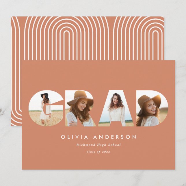 Modern geometric typography multi photo graduation (Front/Back)