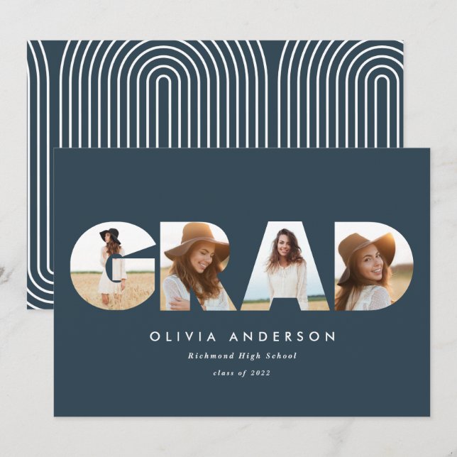 Modern geometric typography multi photo graduation (Front/Back)