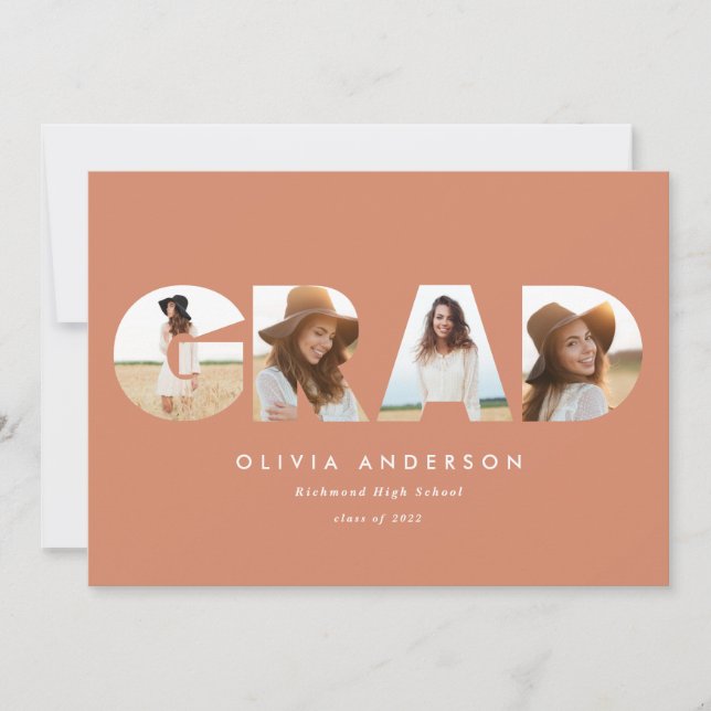 Modern geometric typography multi photo graduation announcement (Front)