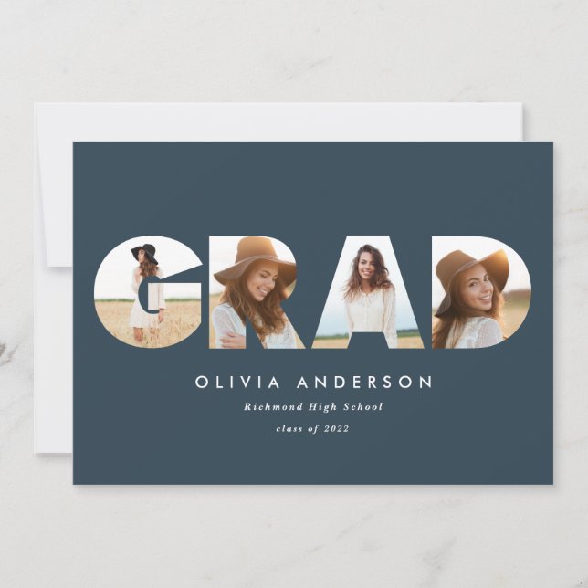 Modern geometric typography multi photo graduation announcement (Front)