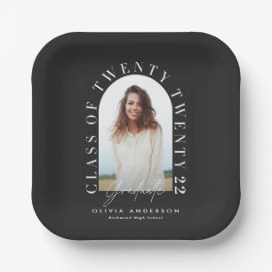 Modern geometric typography photo arch graduation paper plate