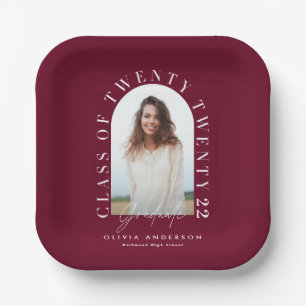 Modern geometric typography photo arch graduation  paper plate