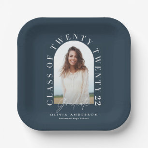 Modern geometric typography photo arch graduation  paper plate