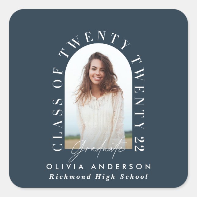 Modern geometric typography photo arch graduation square sticker (Front)