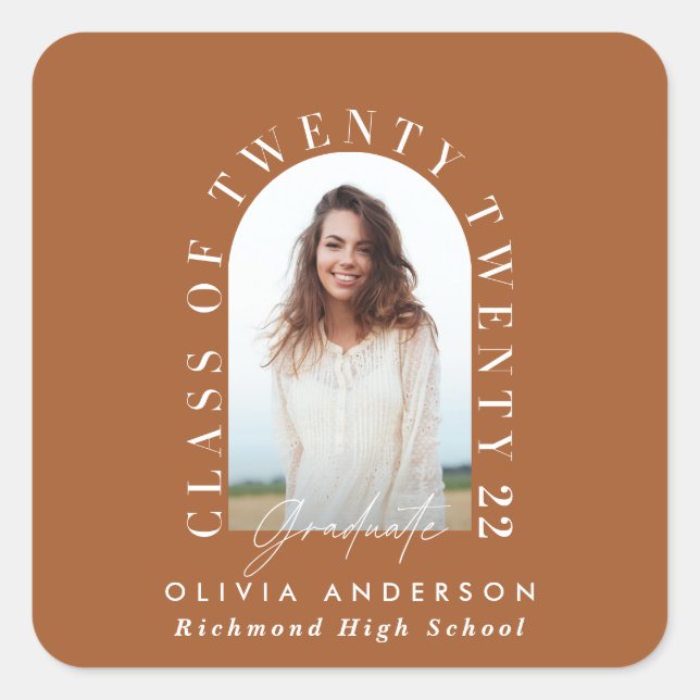 Modern geometric typography photo arch graduation  square sticker (Front)