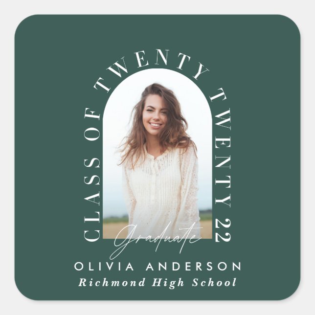 Modern geometric typography photo arch graduation square sticker (Front)